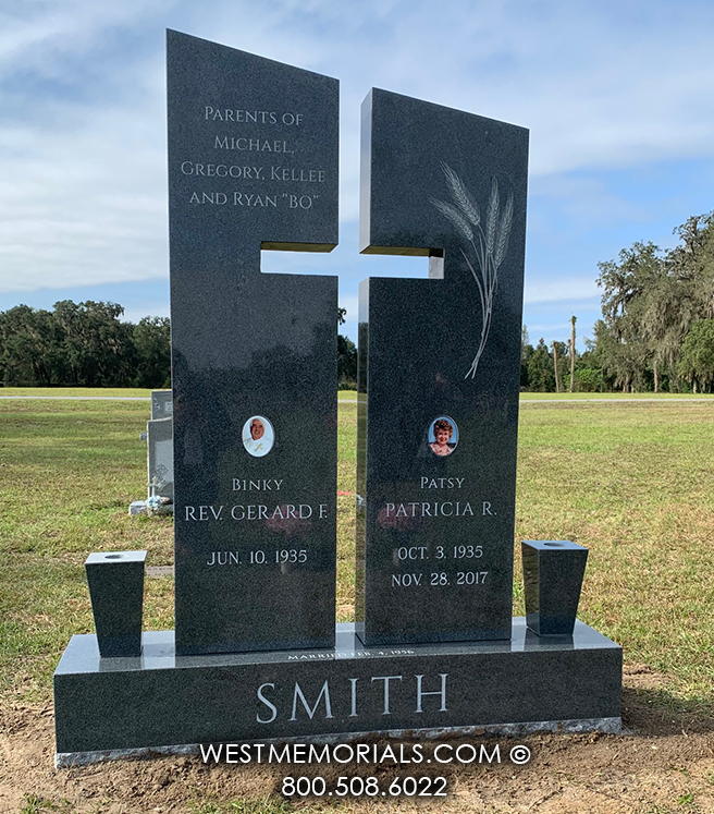 smith companion headstone religious cross and columns cemetery headstone