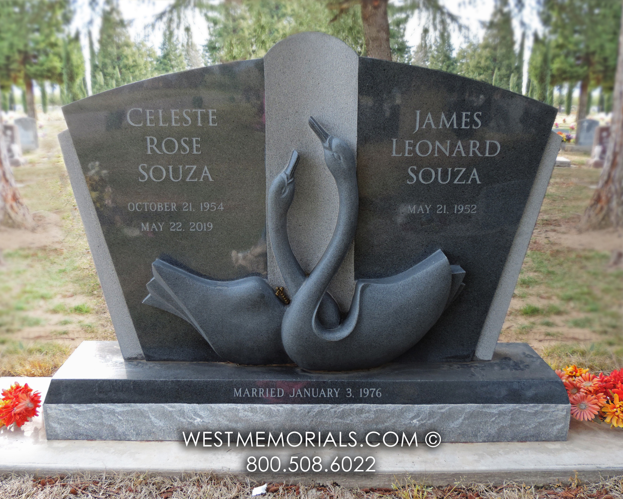 osuza swans upright companion monument headstone