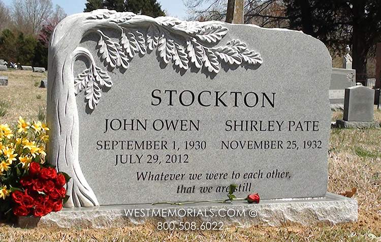 stockton monument gray granite oak tree carving companion double custom headstone