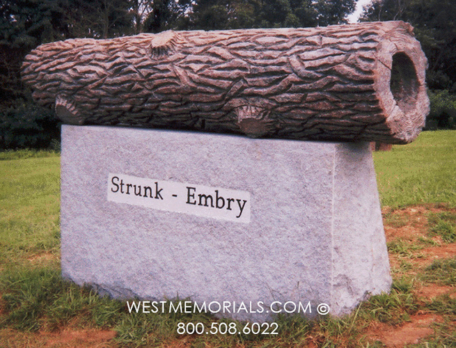 strunk-embry wood log custom headstone tombstone