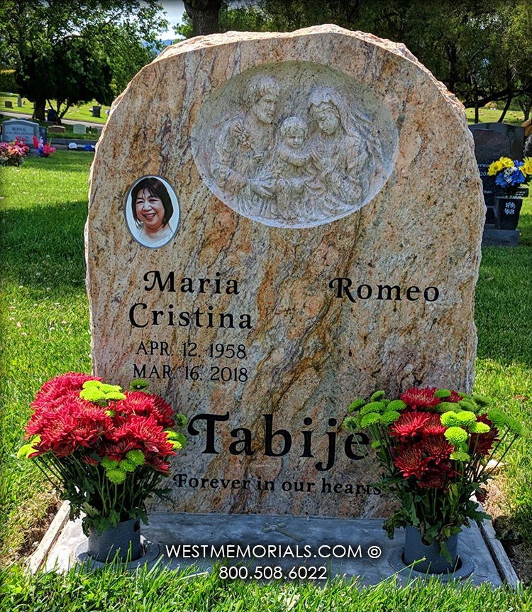 tabije gold cranite upright headstone cemetery monument