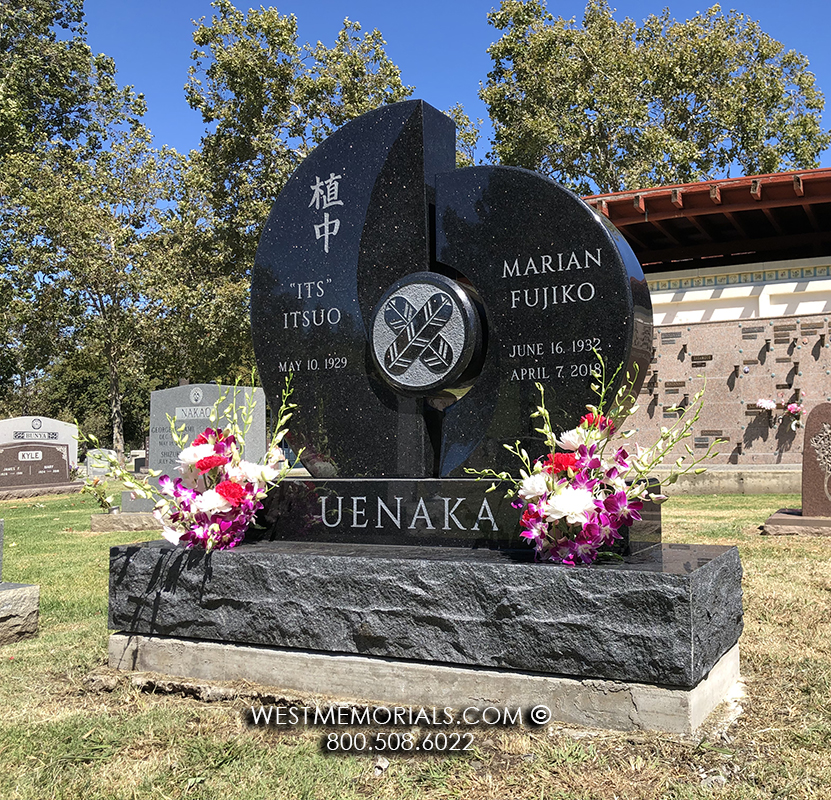 uenaka black granite asian japanese modern upright monument companion headstone