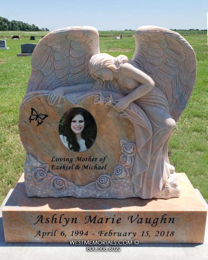 vaughn angel heart pink headstone memorial