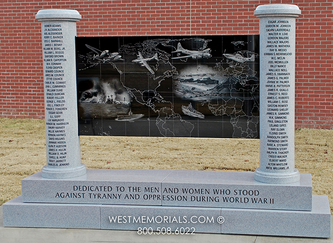 WWII black gray granite memorial monument for veterans