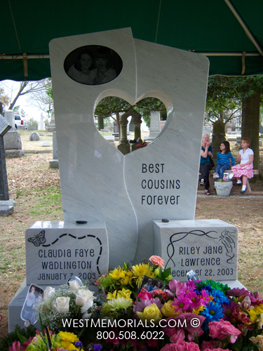 wadlington custom marble heart butterfly family unique companion double headstone