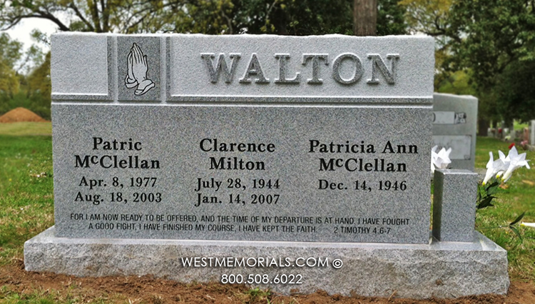 walton custom praying hands gray granite headstone for grave