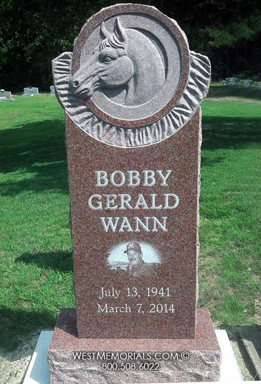 wann red granite horse carving with portrait custom gravestone for cemetery