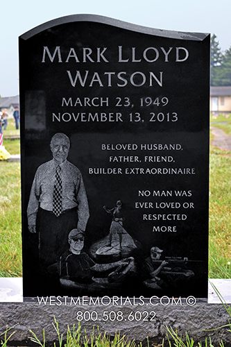 watson black granite memorial grave marker headstone for father