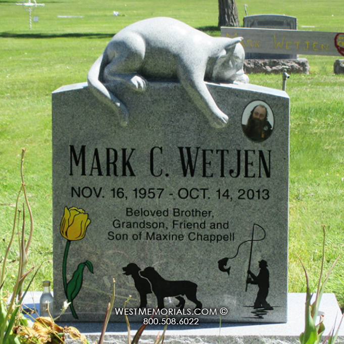 wetjen gray upright headstone with cat