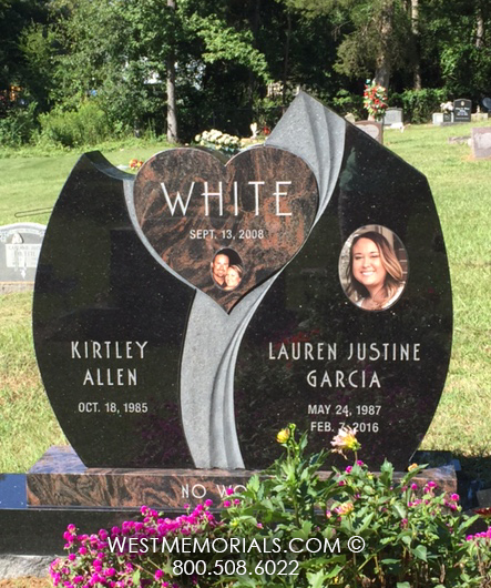 white black brown granite double heart contemporary companion headstone