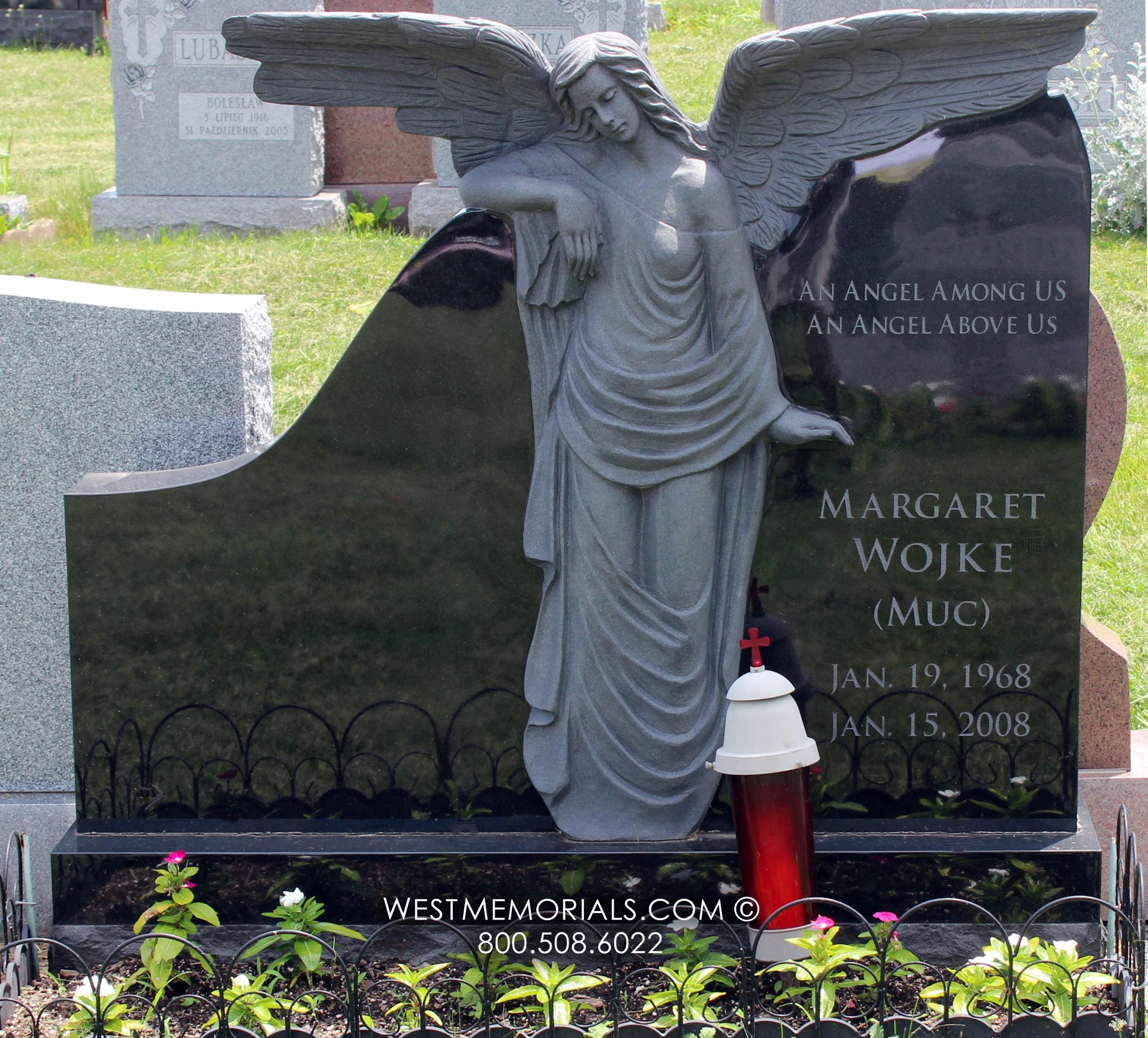 wojke black granite angel cemetery gravestone tall tombstone