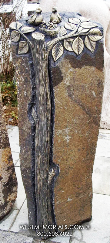 workman basalt stone custom tree with birds headstone