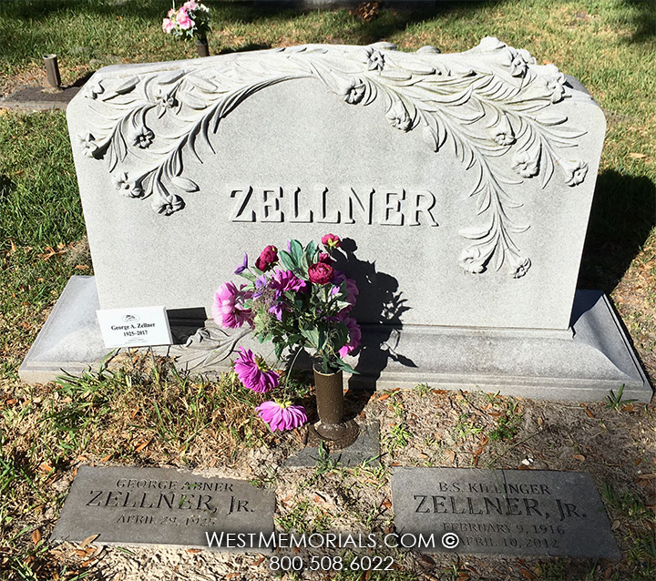 zellner gray granite lilies floral cascade family companion custom headstone