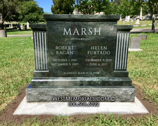 marsh green granite modern upright headstone with columns gravestone