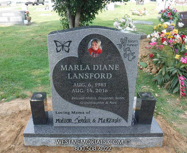 lansford granite heart butterfly custom vases headstone for grave