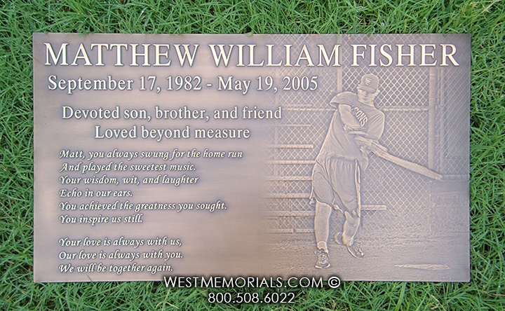 fisher bronze custom baseball grave marker
