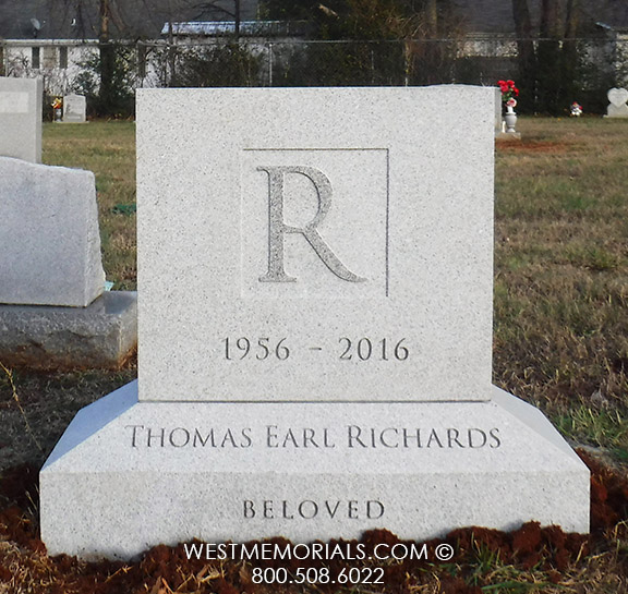 richards gray granite simple custom headstone with monogram