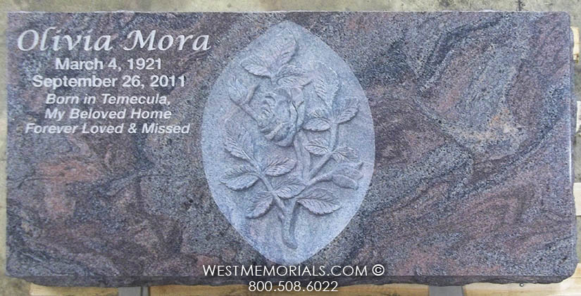 mora purple charcoal granite custom carved rose floral companion grave marker