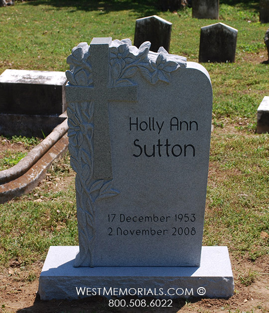 sutton gray granite headstone with cross custom gravestone