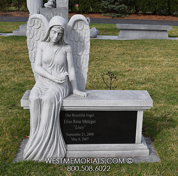 metzger gray black granite angel dove companion headstone for child