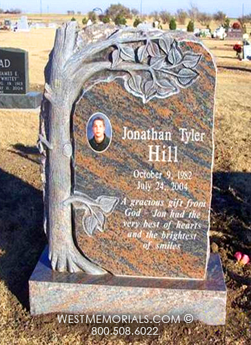 hill brown orange custom tree headstone