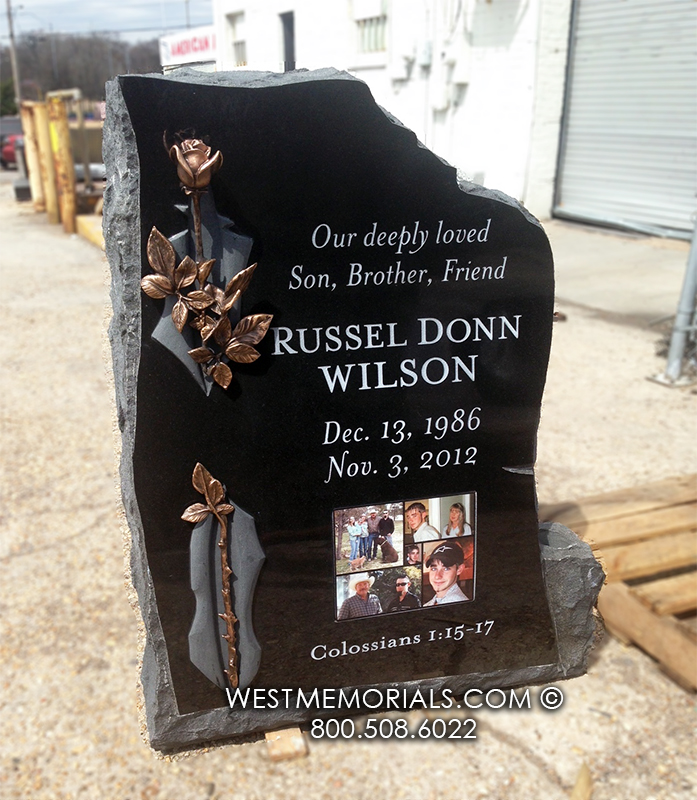 wilson black headstone with bronze rose headstone gravestone