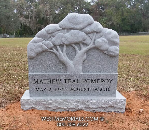 pomeroy white granite headstone with tree