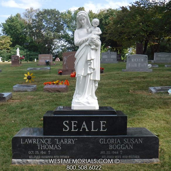 seale black granite qhite marble statue mary child religious companion double custom monument