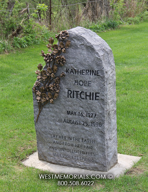 katherine hope ritchie gray granite boulder bronze rose natural custom headstone monument