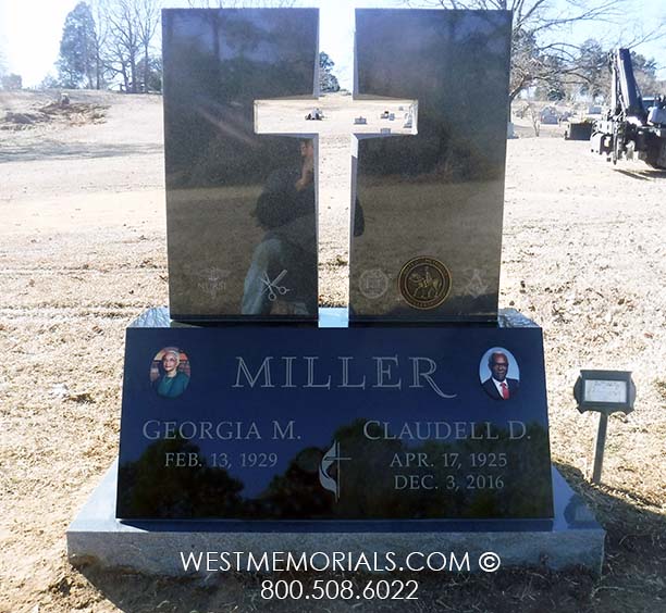 granite cross ceramic etchings Methodist religious custom headstone