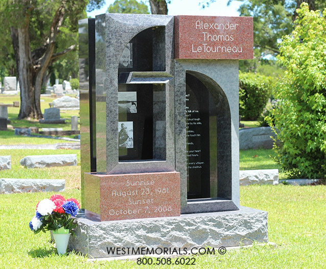 tourneau bahama blue india red brick granite custom headstone monument for child
