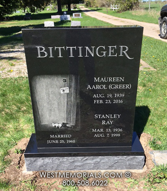 bittenger black granite rectangle tombstone gravestone with etching