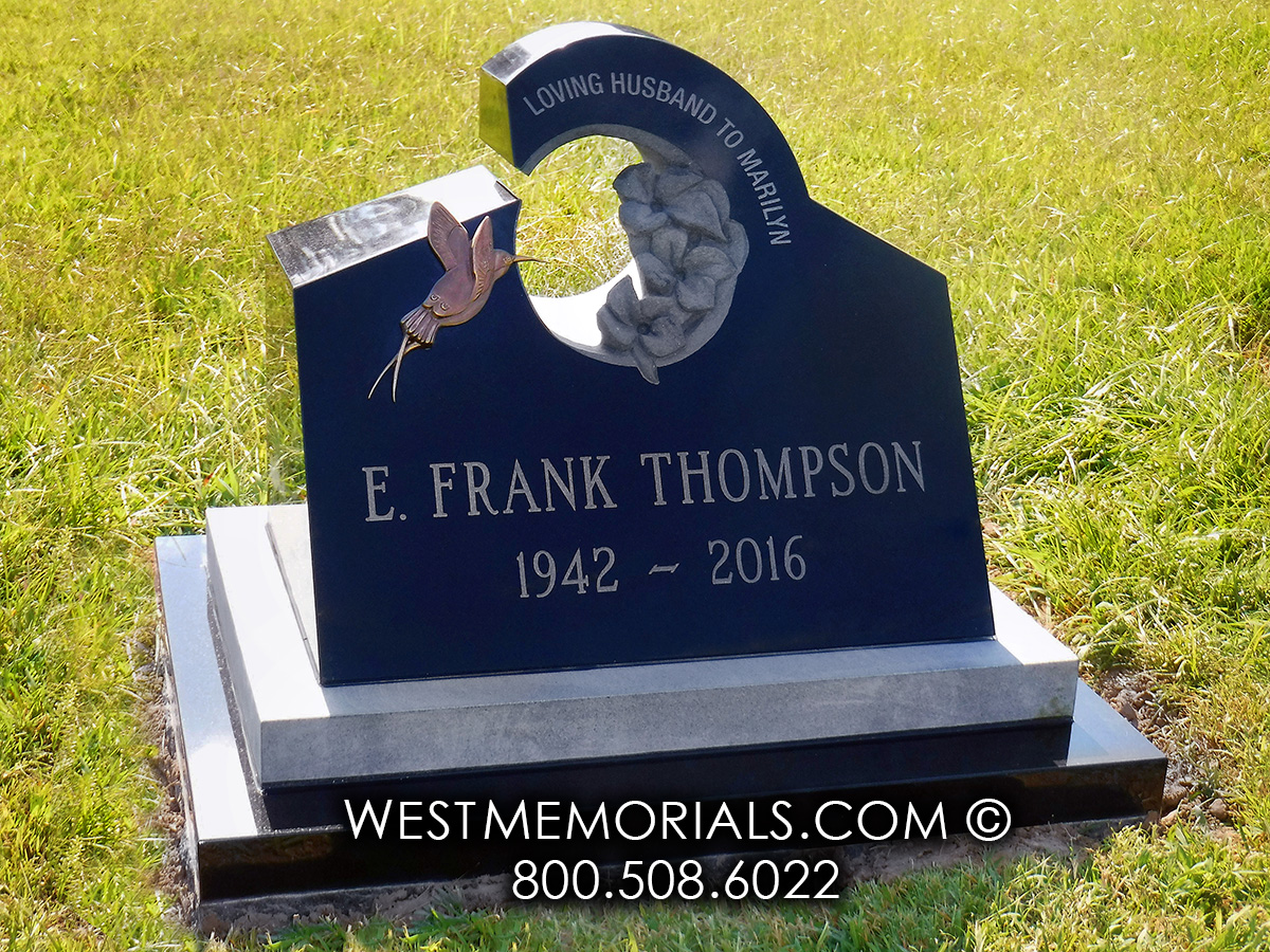 thompson black granite hummingbird flowers headstone gravestone