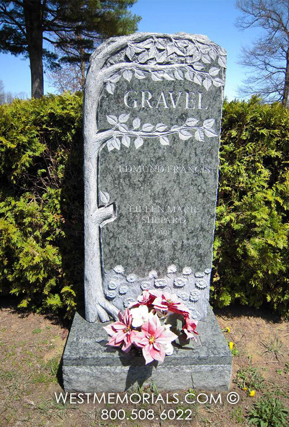 gravel green tree double headstone carved custom gravestone