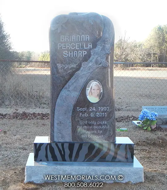 sharp custom floral dragonfly zebra stripes unique headstone monument
