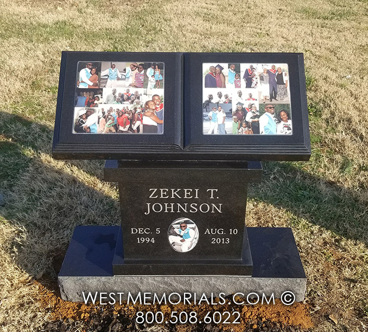 johnson black granite pedestal ceramic photo collage gravestone