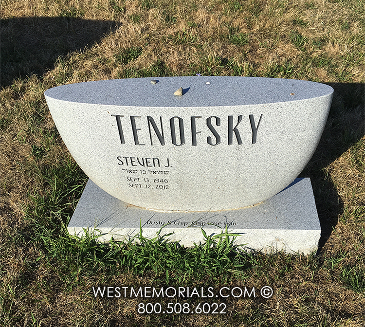 tenofsky gray granite bench double round corners headstone gravestone