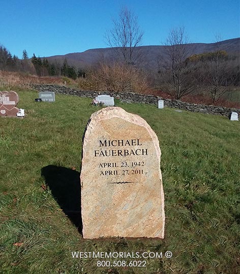 fauerbach yellow rust granite headstone rough rock natural companion gravestone