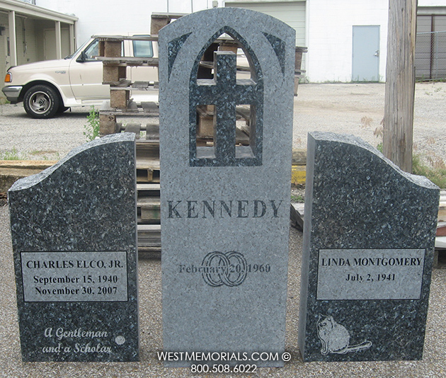 kennedy blue granite cross cat double companion custom unique headstone