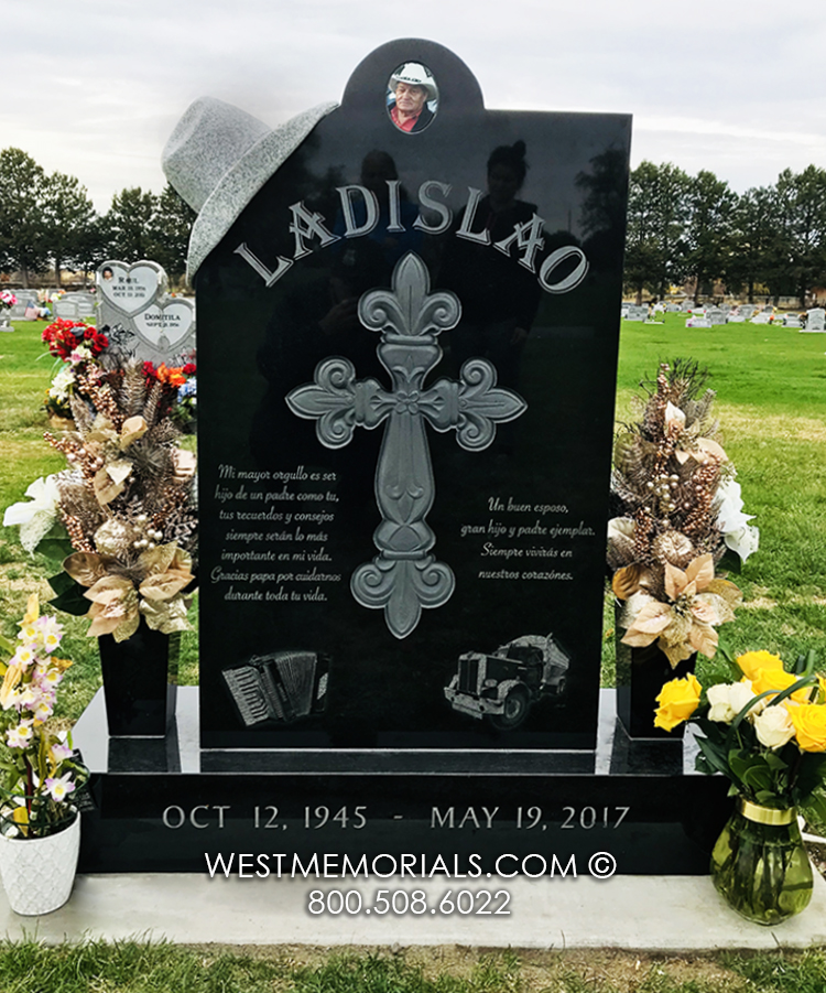 ladislao black gray cowboy hard hand carved gravestone tombstone headstone