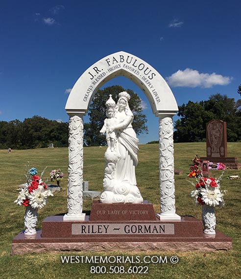 red white granite marble roses statue cherub angel columns family estate monument