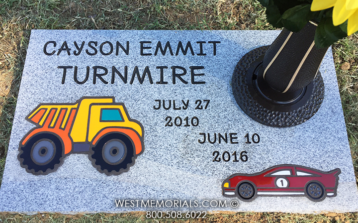 turnmire flat truck and car custom grave marker for child