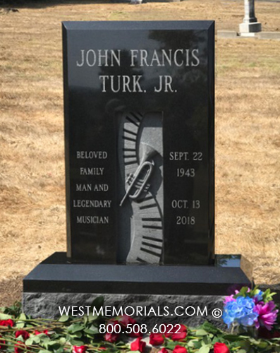 turk black granite musical piano trumpet headstone monument